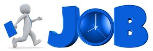 graphic of figure running to word JOB with a clock in the middle